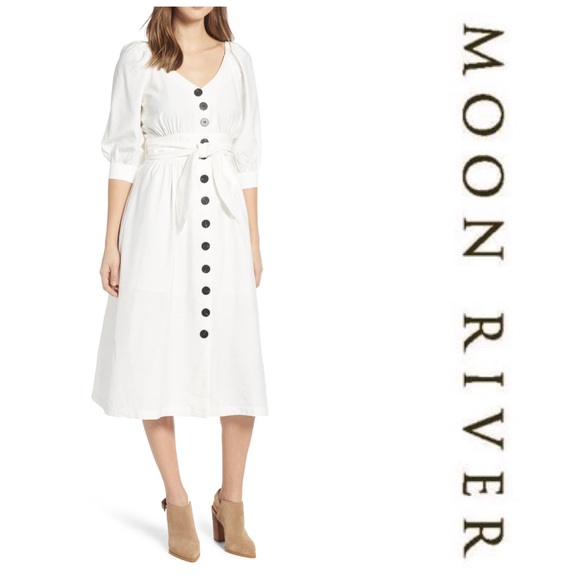 Moon River Puff Sleeve tie waist dress - Picture 3 of 9